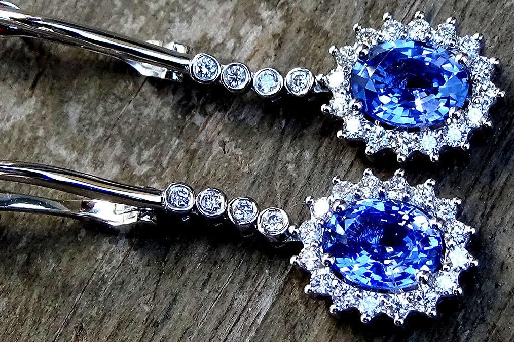 blue sapphire diamond earrings 18k - Shilat