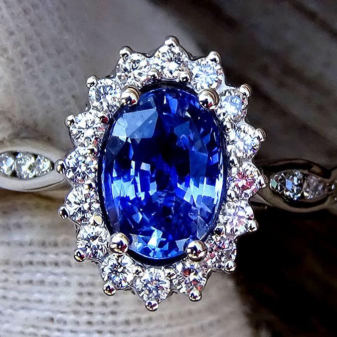  blue sapphire diamond 18kt ring - Shilat