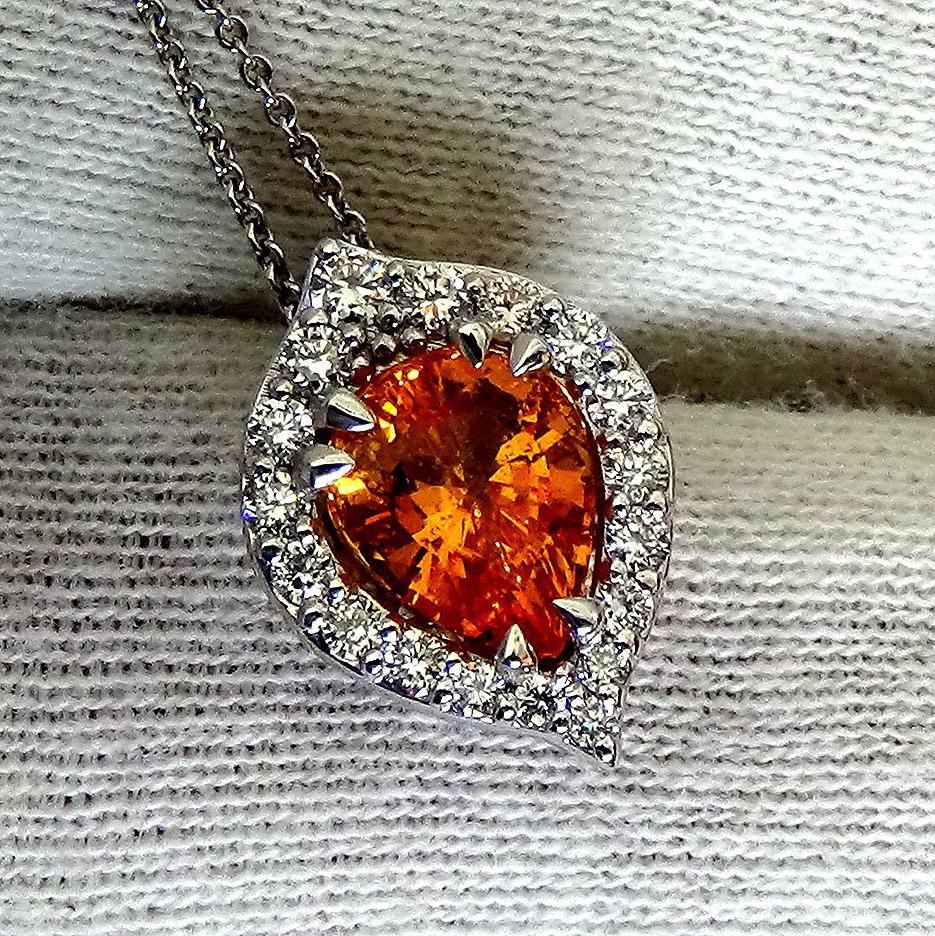 orange pear cut sapphire diamond 14kt pendant - Shilat