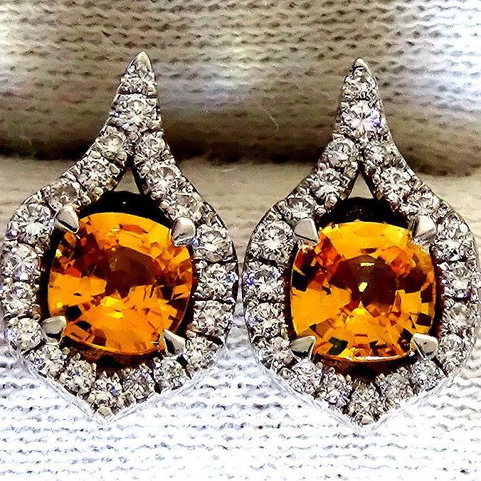 Orange sapphire and diamonds earrings - Shilat