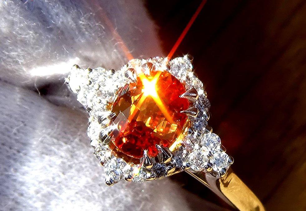 orange sapphire diamonds ring - Shilat