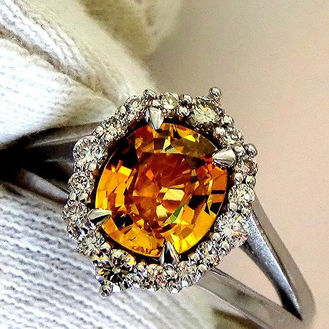 orange sapphire diamonds ring - Shilat