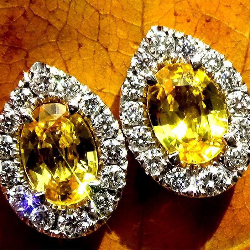 Yellow Sapphire diamonds stud 14k - Shilat