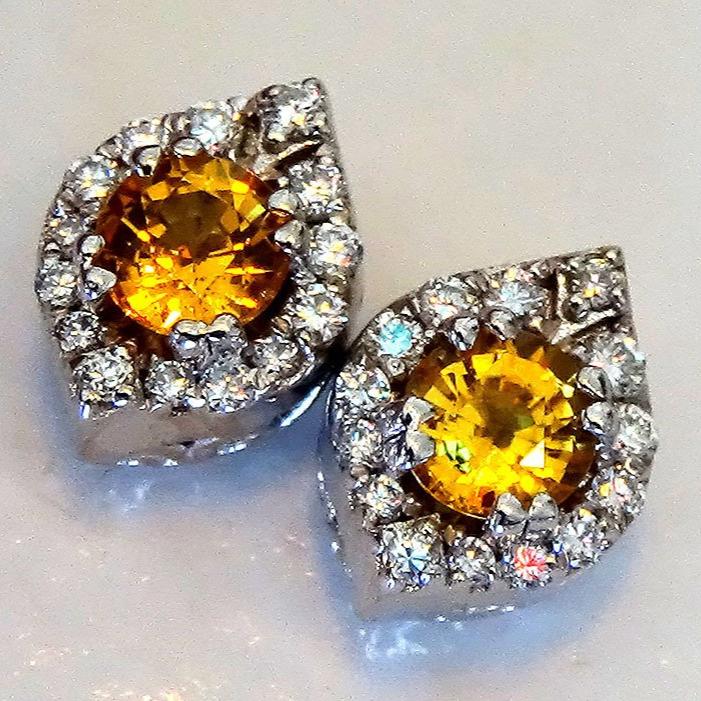 Orange sapphire diamonds stud earrings - Shilat