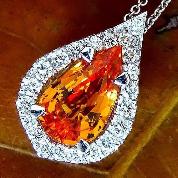 Orange Sapphire Pendant And Accent Diamonds - Shilat 