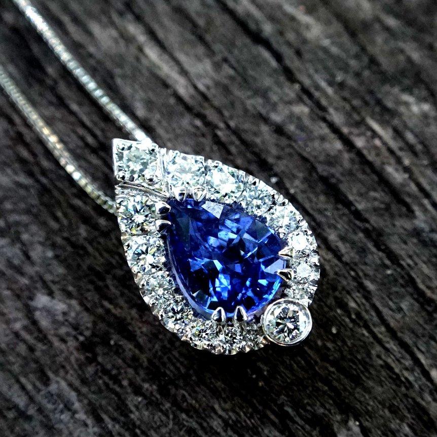 Pear Sapphire and accent diamonds Necklace - Shilat