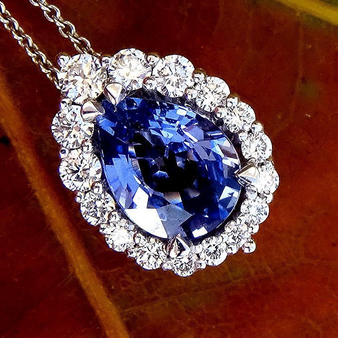 blue sapphire diamond pendant - Shilat