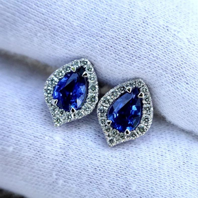 blue sapphire diamonds earrings - Shilat