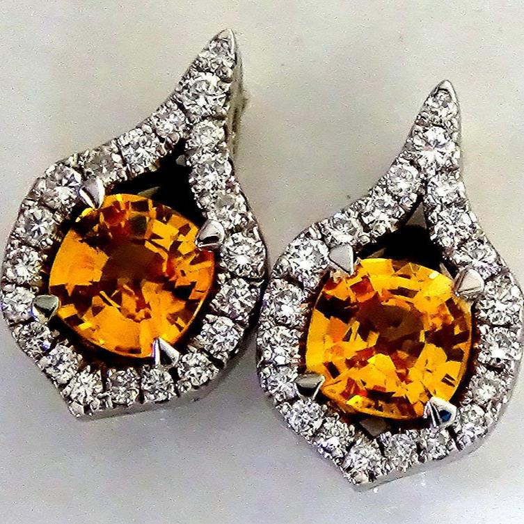 Orange sapphire diamonds earrings - Shilat