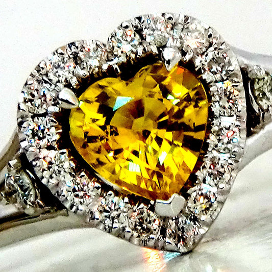 yellow sapphire and accent diamonds ring - Shilat