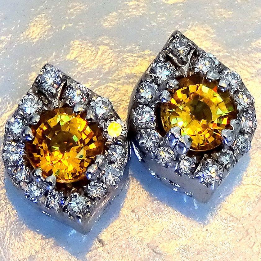 Orange sapphire diamonds stud - Shilat