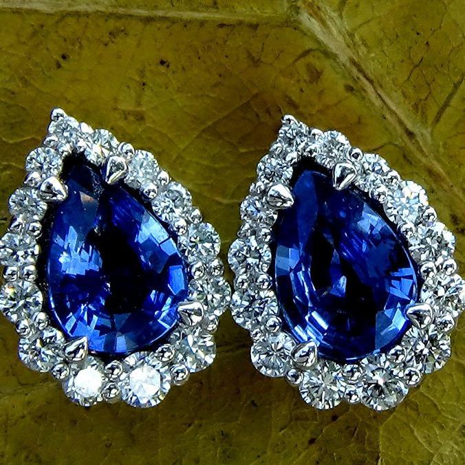 blue sapphire  diamonds earrings - Shilat