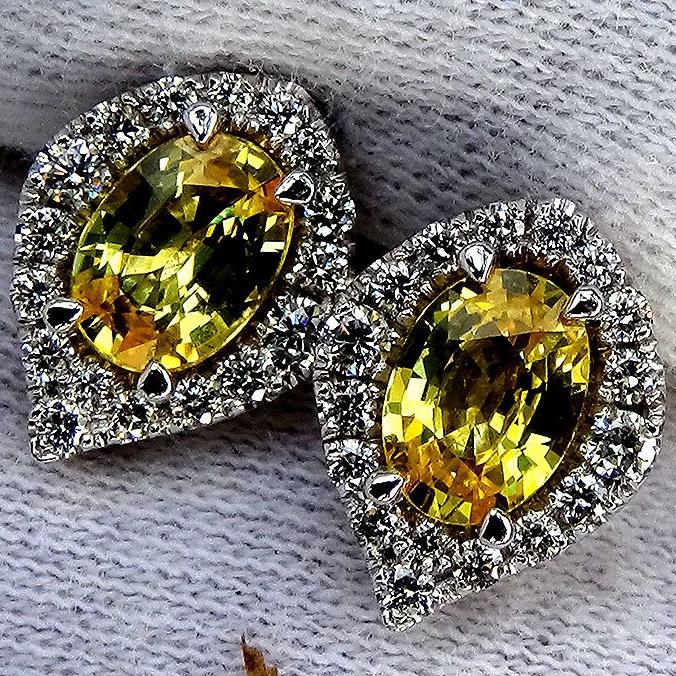 Ceylon yellow sapphire diamonds earrings - Shilat