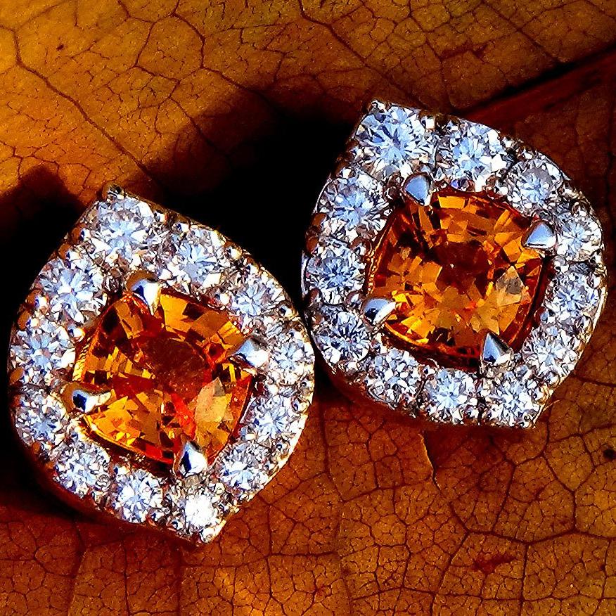 Ceylon Orange sapphire diamonds earrings - Shilat