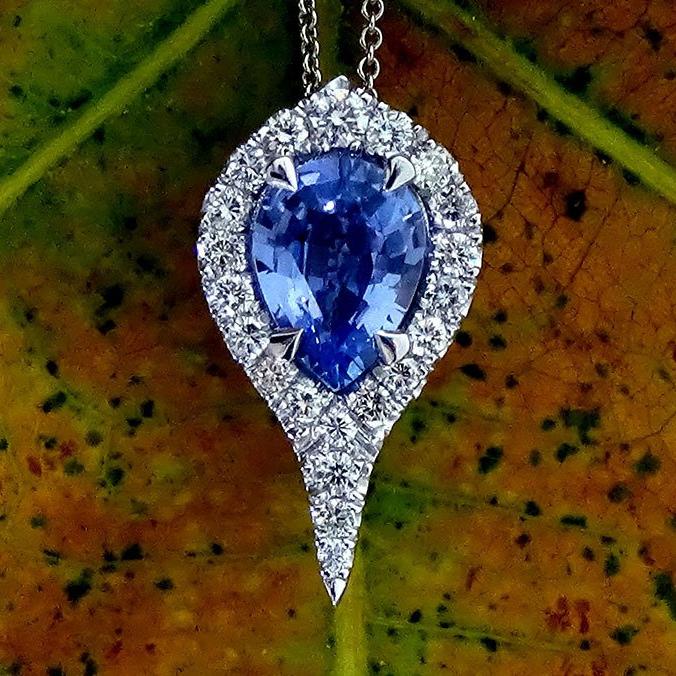 pear cut sapphire diamond  pendant - Shilat