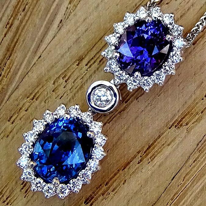 blue purple sapphire's Necklace 18k - Shilat