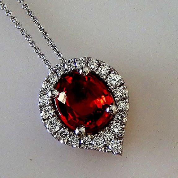 Red oval sapphire diamond 14kt  pendant - Shilat