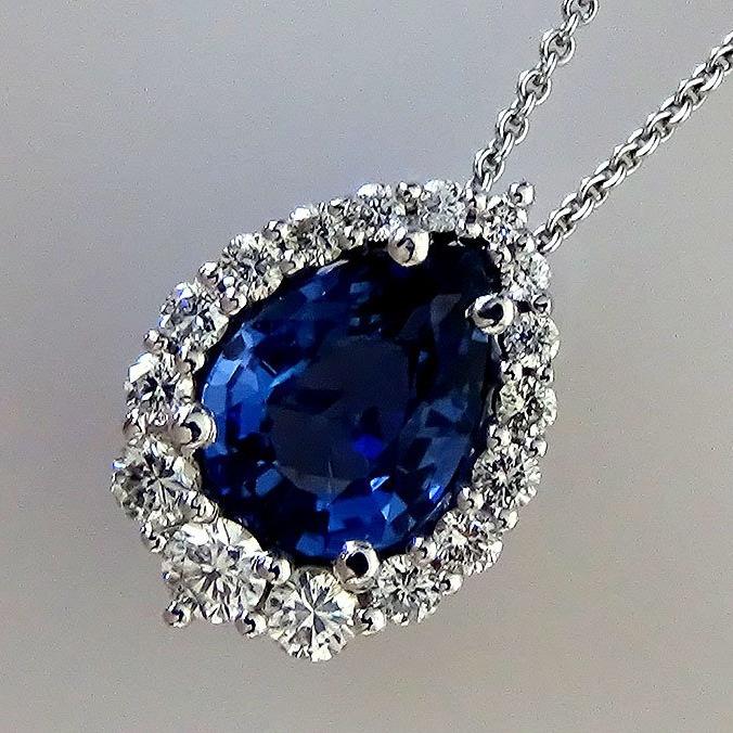 sapphire diamond 14k pendant - Shilat