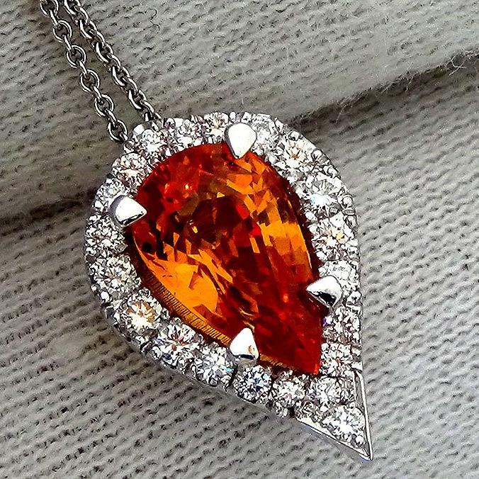 Orange Sapphire Pendant And Accent Diamonds - Shilat 