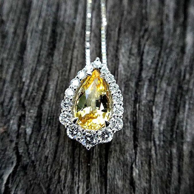 Yellow Sapphire Pendant And Accent Diamonds - Shilat 