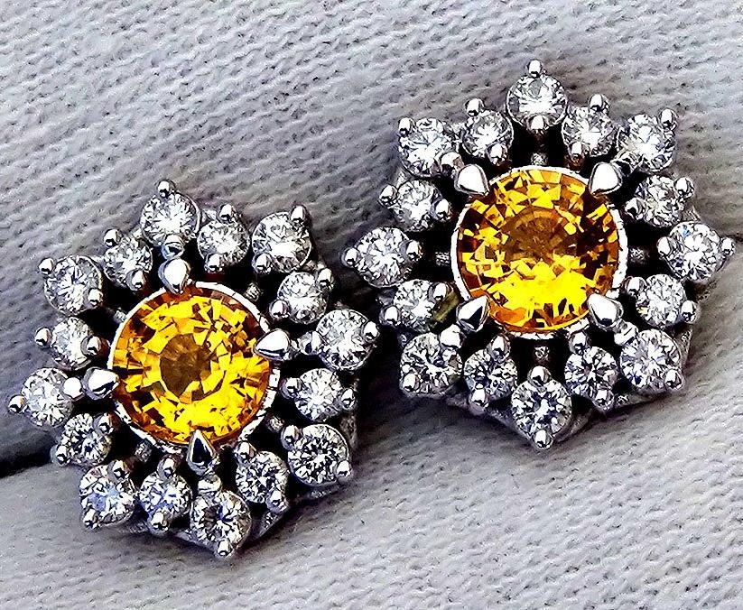 Ceylon Yellow sapphire diamonds earrings - Shilat