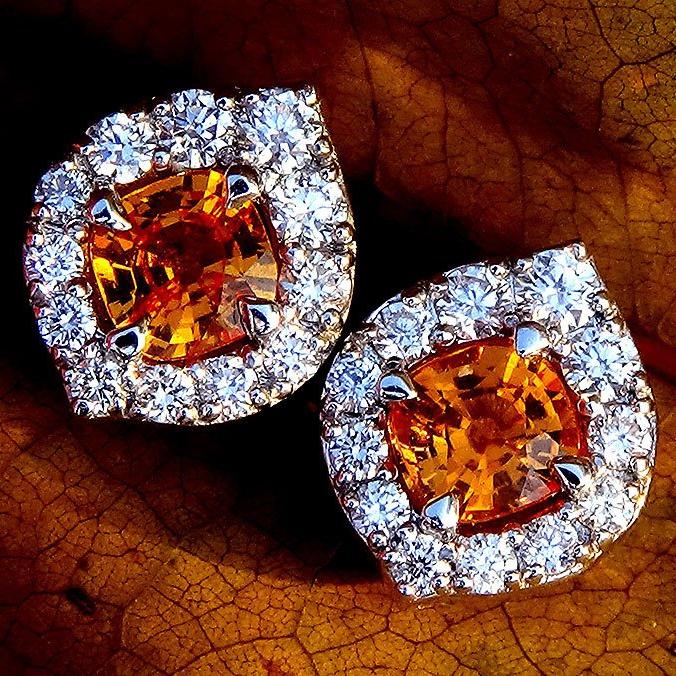 Ceylon Orange sapphire earrings - Shilat