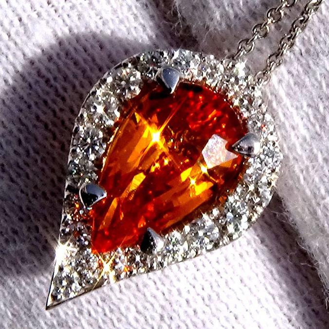 orange sapphire 14k gold pendant - Shiat