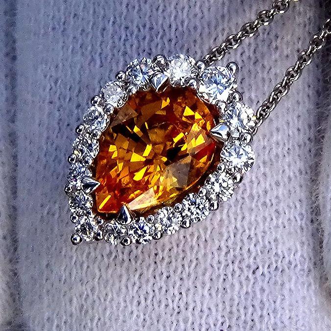 Orange Sapphire Necklace 14k - Shilat