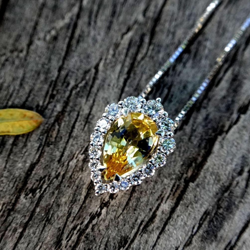 Yellow Sapphire Pendant And Accent Diamonds - Shilat 