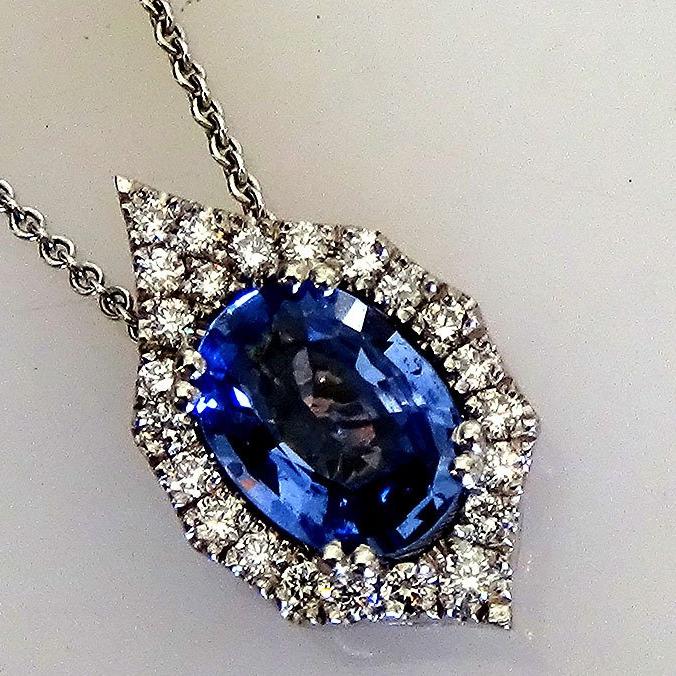 blue sapphire diamond pendant - Shilat