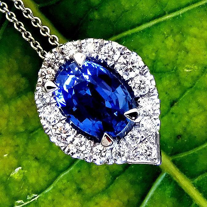 14k blue sapphire diamond pendant - Shilat