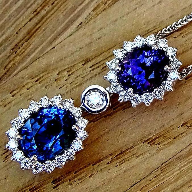 blue and purple sapphire's and diamond Necklace - Shilat