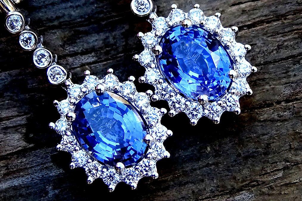 blue Ceylon sapphire and diamond earrings - Shilat