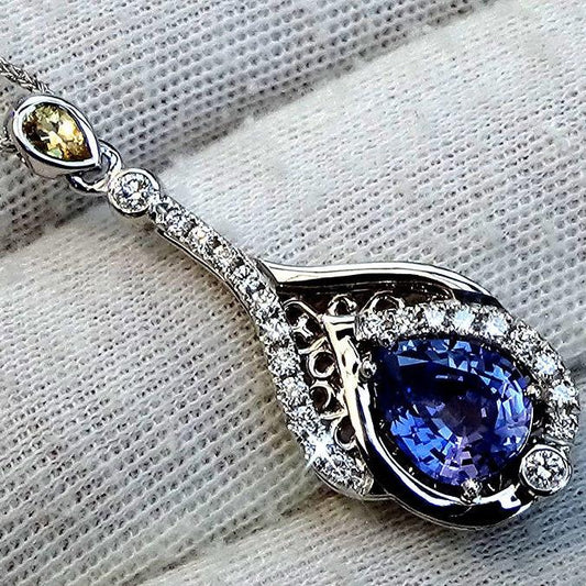 Purple Blue Sapphire diamond 18kt gold Necklace - Shilat