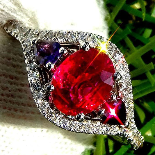 red  Ruby ring and diamond 18k gold - Shilat