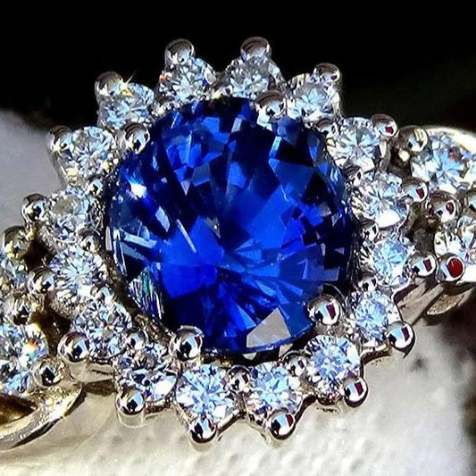 natural blue sapphire and diamond 18kt gold ring - Shilat