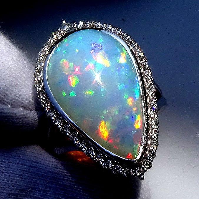  opal diamonds 14kt gold ring - Shilat