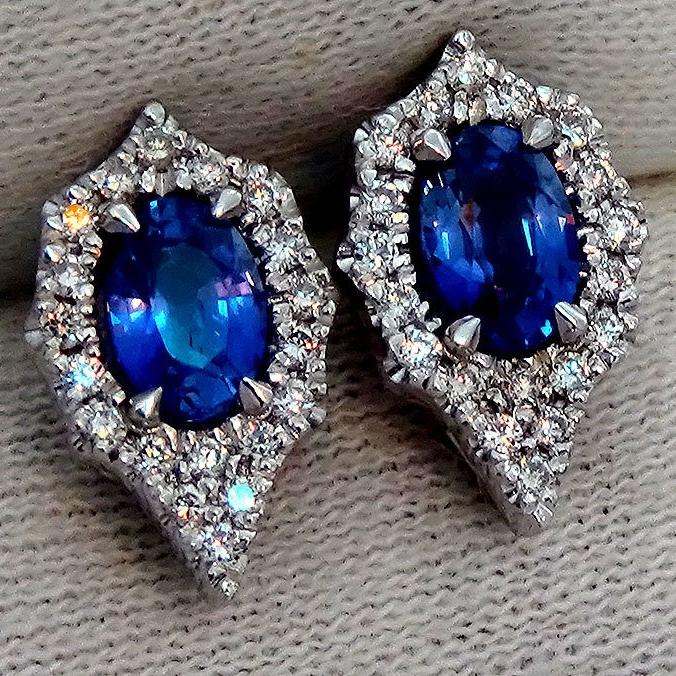 Blue sapphire diamonds 14kt stud earrings - Shilat