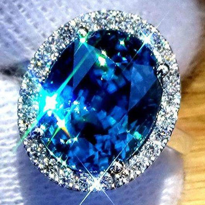Blue Cambodian zircon ring diamond 10.39ct - Shilat 