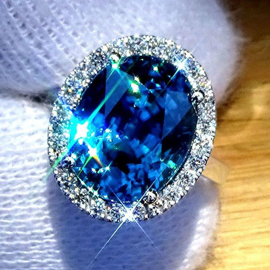 Natural Blue Zircon Diamonds Ring - Shilat