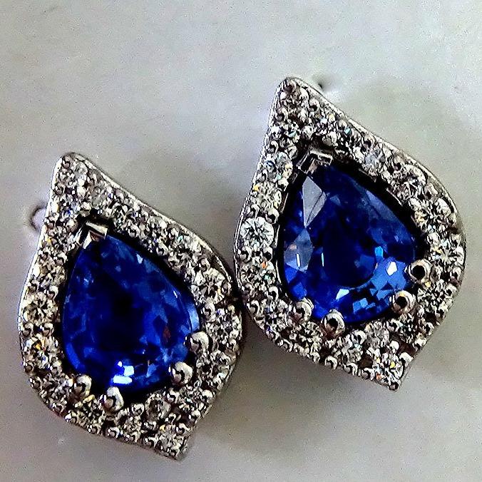 diamonds 14kt stud earrings sapphire - Shilat