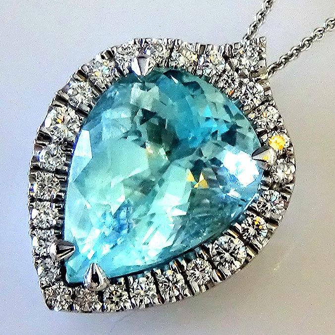 aquamarine diamond 14kt pendant - Shilat