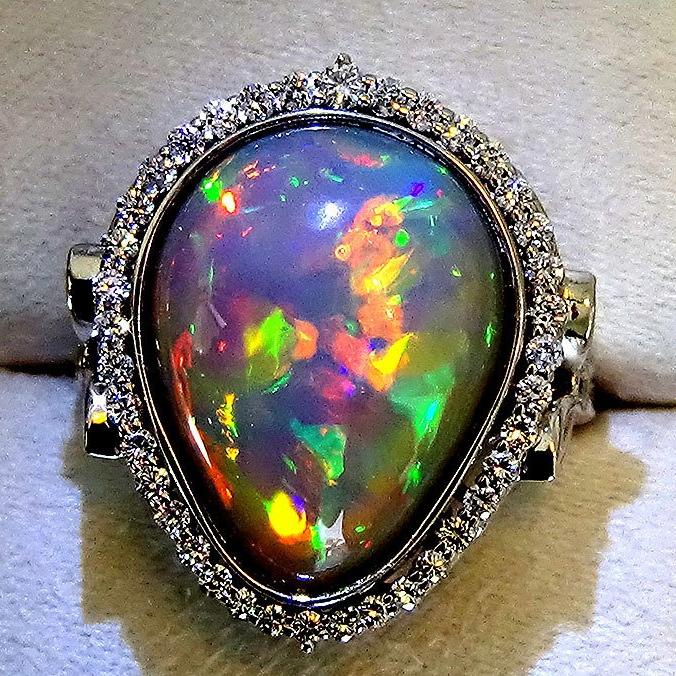 natural opal diamonds 14kt ring - Shiat