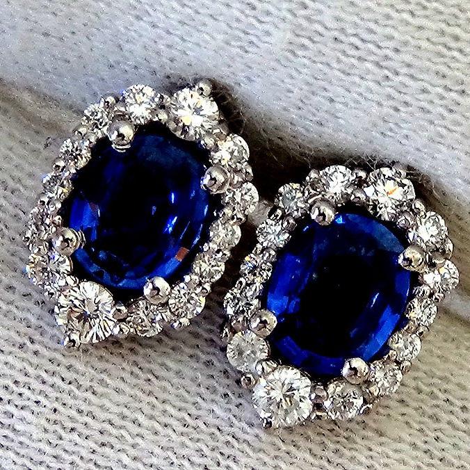 Blue sapphire diamonds 14kt stud earrings -Shilat