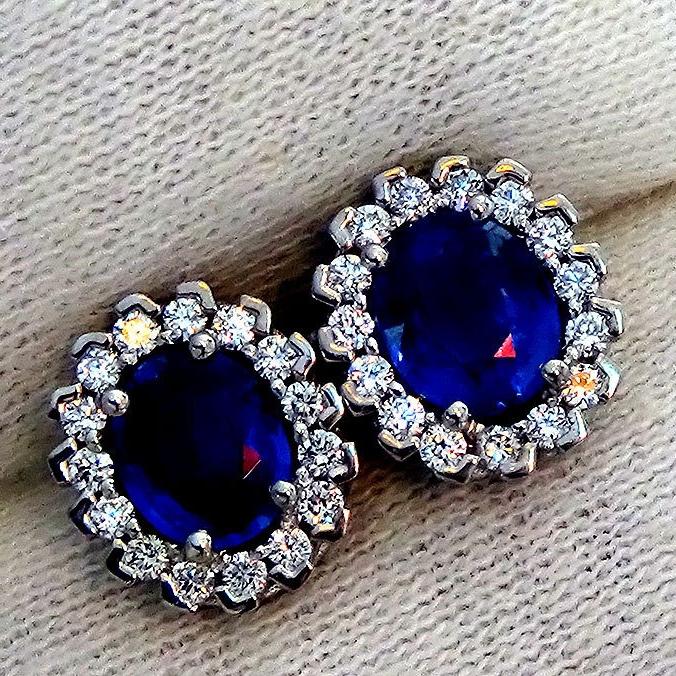 Blue sapphire diamonds 14kt stud earrings - Shilat