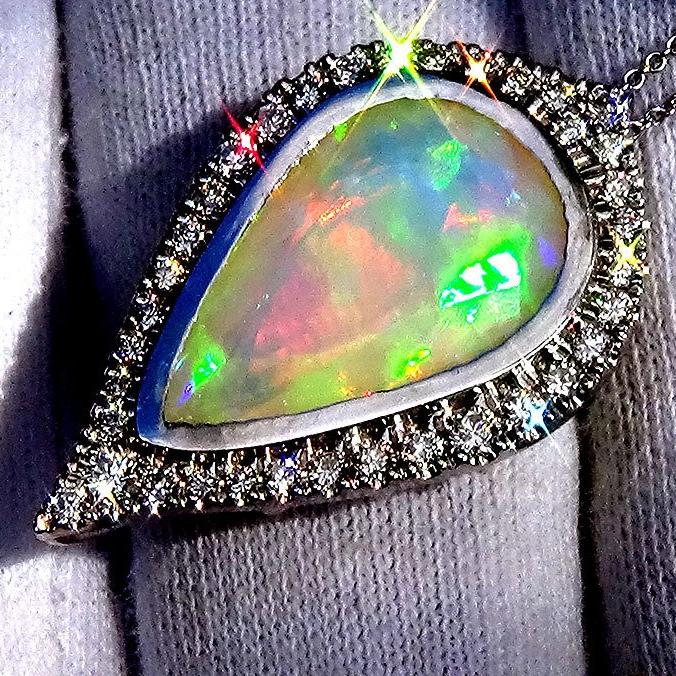 Opal Pendant Necklace And Diamond - Shilat