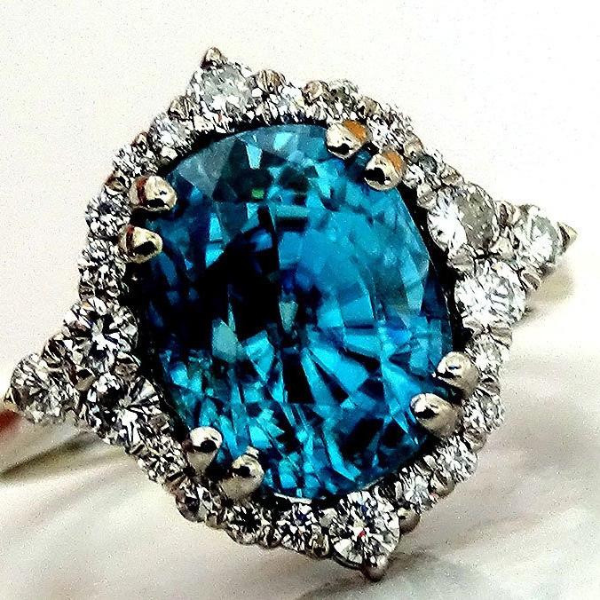 14k blue zircon diamond ring - Shilat