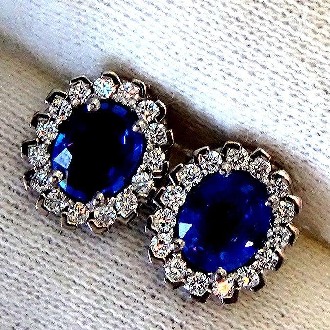 Blue sapphire diamonds 14kt earrings - Shilat