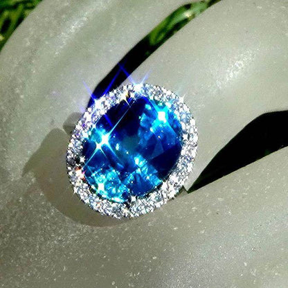 Blue Cambodian zircon ring diamond 10.39ct - Shilat 