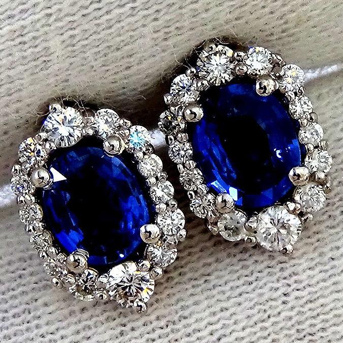 Blue sapphire diamonds 14kt earrings -Shilat